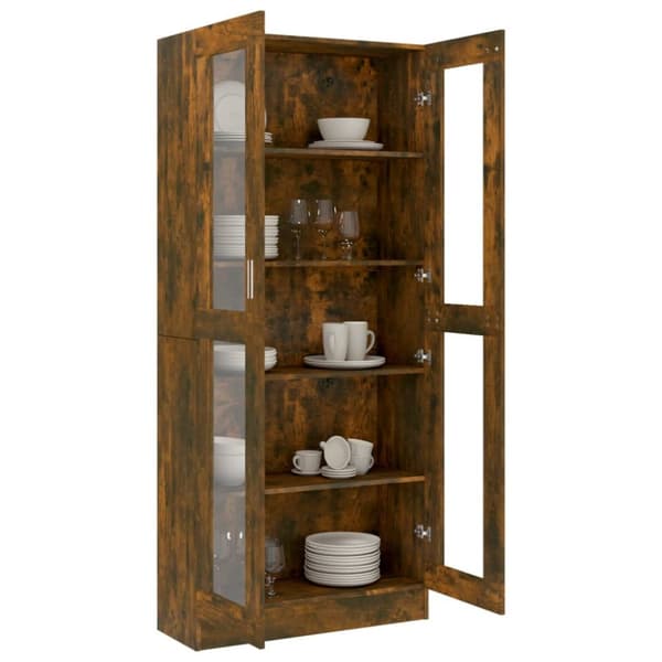 The Living Store Vitrinskåp rökfärgad ek 82,5x30,5x185,5 cm konstruerat trä -  Bokhyllor & fristående hyllor