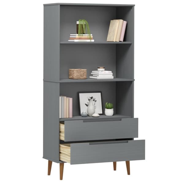 The Living Store bogreol MOLDE 85x35x170,5 cm massivt fyrretræ grå -  Bogskabe & reoler