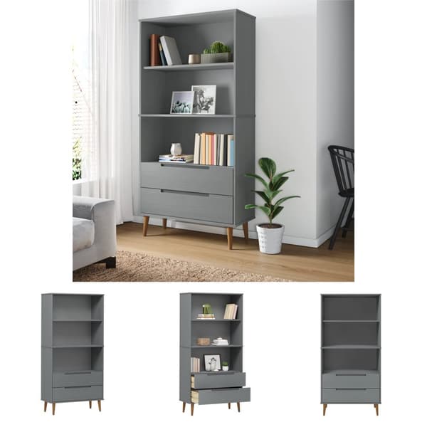 The Living Store bogreol MOLDE 85x35x170,5 cm massivt fyrretræ grå -  Bogskabe & reoler