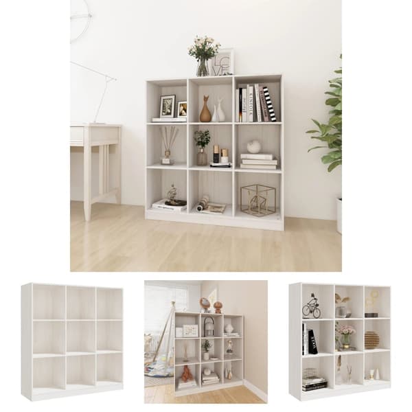 The Living Store bogskab/rumdeler 104x33,5x110 cm massivt fyrretræ hvid - Bogskabe & reoler