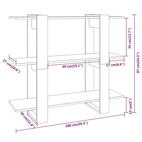 The Living Store bogreol/rumdeler 100x30x87 cm grå sonoma-eg -  Bogskabe & reoler