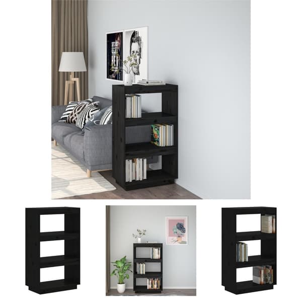 The Living Store bogreol/rumdeler 60x35x103 cm massivt fyrretræ sort -  Bogskabe & reoler
