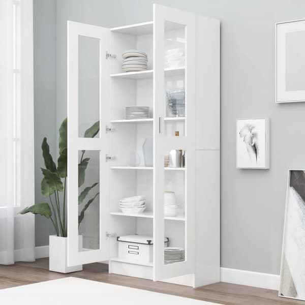 Bogskabe & reoler - Living vitrineskab 82,5x30,5x185,5 cm spånplade hvid
