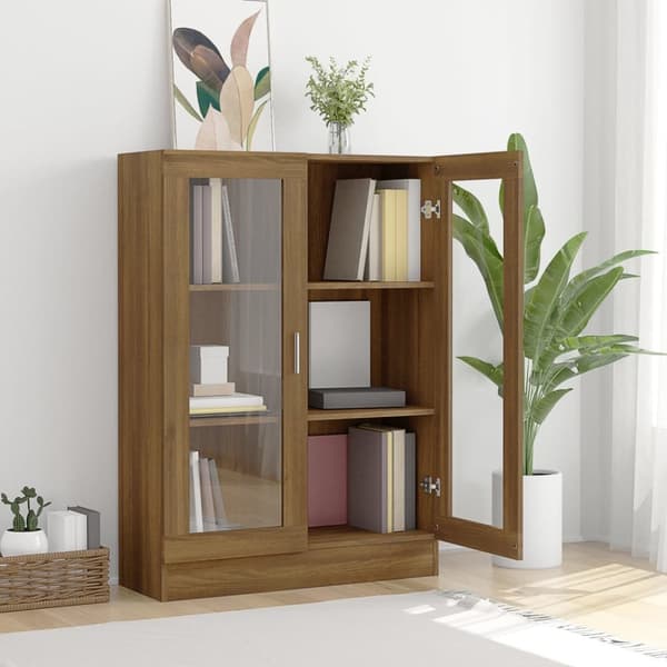 Bogskabe & reoler - Living vitrineskab 82,5x30,5x115 cm konstrueret træ brun egetræsfarve