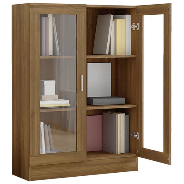 Bogskabe & reoler - Living vitrineskab 82,5x30,5x115 cm konstrueret træ brun egetræsfarve