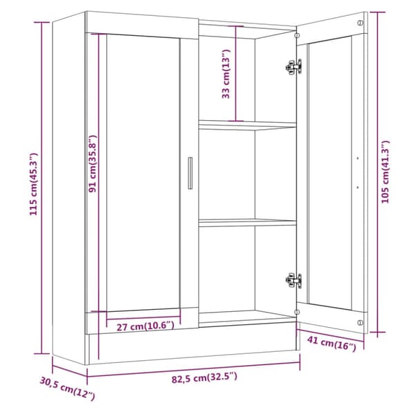 Bogskabe & reoler - Living vitrineskab 82,5x30,5x115 cm konstrueret træ brun egetræsfarve
