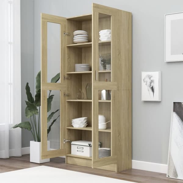 Bogskabe & reoler - Living vitrineskab 82,5x30,5x185,5 cm spånplade sonoma-eg