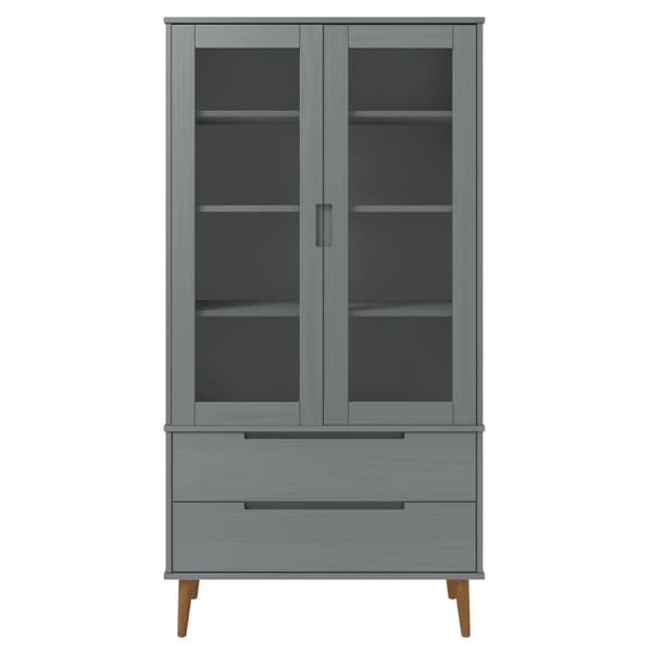 Bogskabe & reoler - Living vitrineskab MOLDE 90x35x175 cm massivt fyrretræ grå