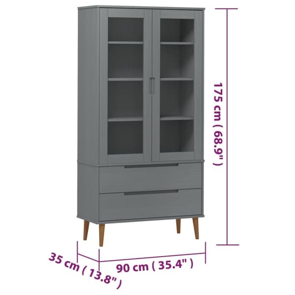 Bogskabe & reoler - Living vitrineskab MOLDE 90x35x175 cm massivt fyrretræ grå