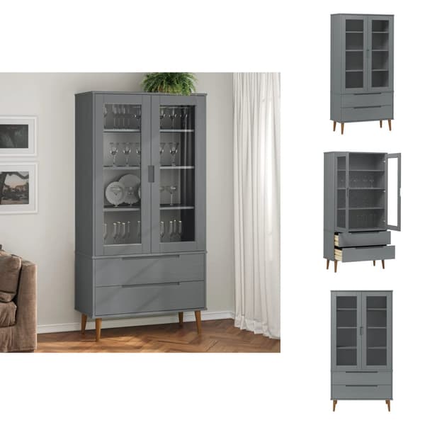 Bogskabe & reoler - Living vitrineskab MOLDE 90x35x175 cm massivt fyrretræ grå