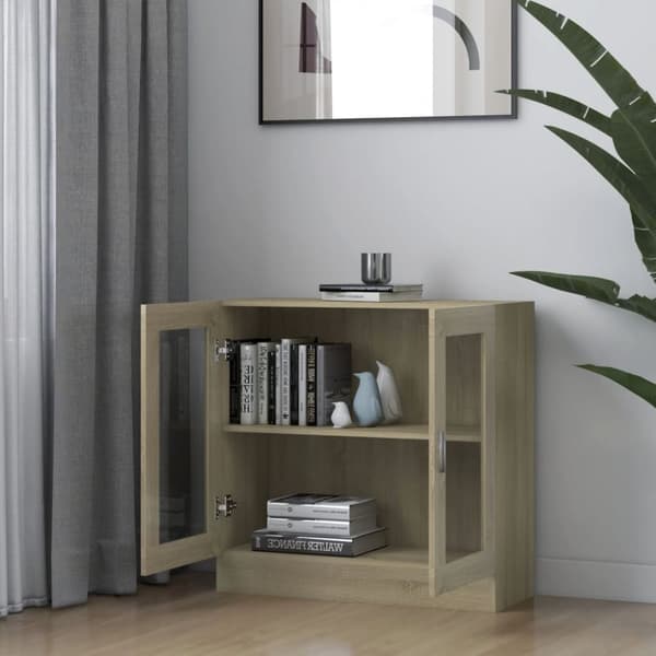 Bogskabe & reoler - Living vitrineskab 82,5x30,5x80 cm konstrueret træ sonoma-eg