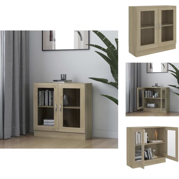 Bogskabe & reoler - Living vitrineskab 82,5x30,5x80 cm konstrueret træ sonoma-eg
