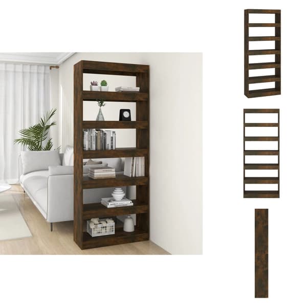 Bogskabe & reoler - Living bogreol/rumdeler 80x30x198 cm konstrueret træ røget egetræ