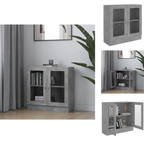 Kirjahyllyt - Living Vitriinikaappi betoninharmaa 82,5x30,5x80 cm tekninen puu