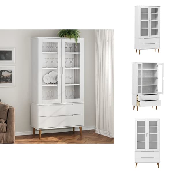 Bogskabe & reoler - Living vitrineskab MOLDE 90x35x175 cm massivt fyrretræ hvid