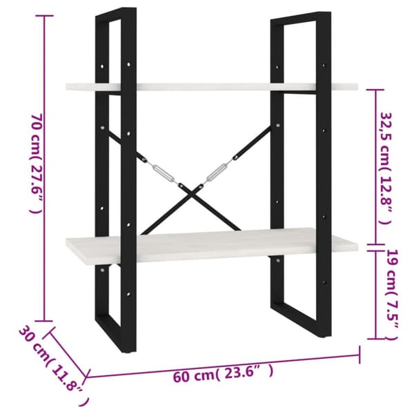 Bogskabe & reoler - Living bogreol med 2 hylder 60x30x70 cm massivt fyrretræ hvid