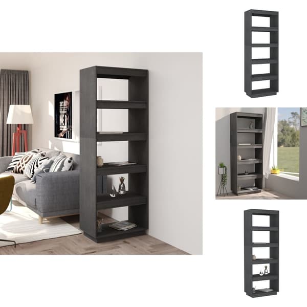 Bogskabe & reoler - Living bogreol/rumdeler 60x35x167 cm massivt fyrretræ grå