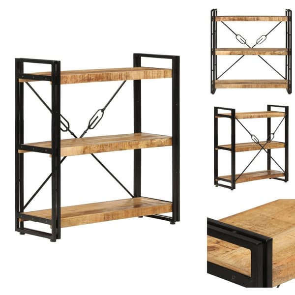 Bogskabe & reoler - Living bogreol med 3 hylder 77x30x80 cm massivt mangotræ og jern