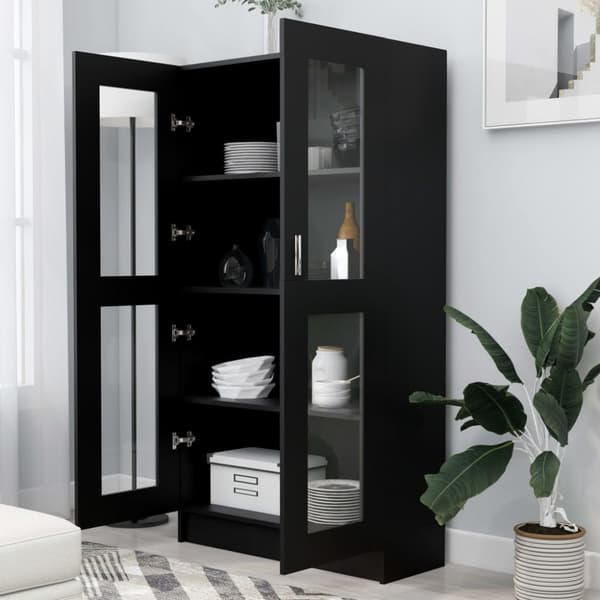 Bogskabe & reoler - Living vitrineskab 82,5x30,5x150 cm spånplade sort