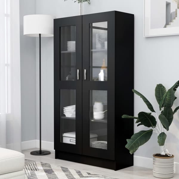 Bogskabe & reoler - Living vitrineskab 82,5x30,5x150 cm spånplade sort
