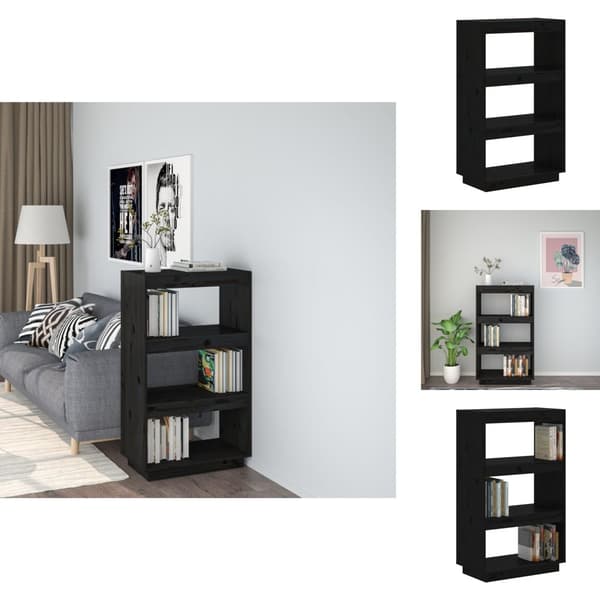 Bogskabe & reoler - Living bogreol/rumdeler 60x35x103 cm massivt fyrretræ sort