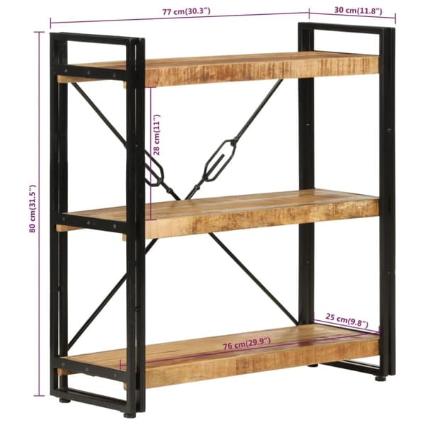 Bokhylla med 3 hyllplan 77x30x80 cm massivt mangoträ och järn - Bokhylla - Bokhyllor - Home & Living