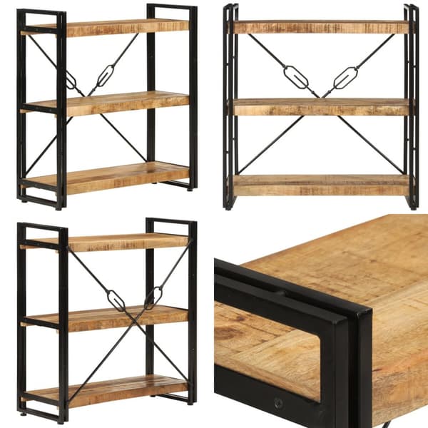 Bokhylla med 3 hyllplan 77x30x80 cm massivt mangoträ och järn - Bokhylla - Bokhyllor - Home & Living