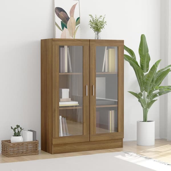 Vitrineskab 82,5x30,5x115 cm konstrueret træ brun egetræsfarve - Vitrineskab - Vitrineskabe - Home & Living