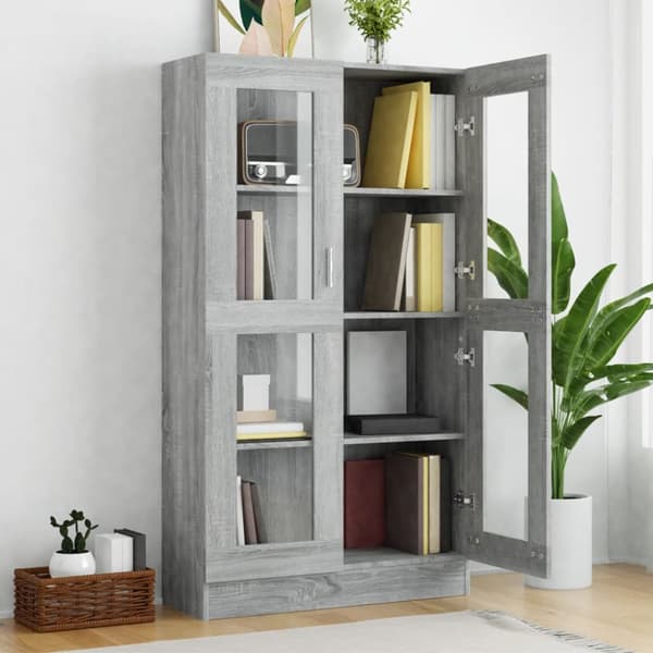 Vitrineskab 82,5x30,5x150 cm konstrueret træ grå sonoma-eg - Vitrineskab - Vitrineskabe - Home & Living