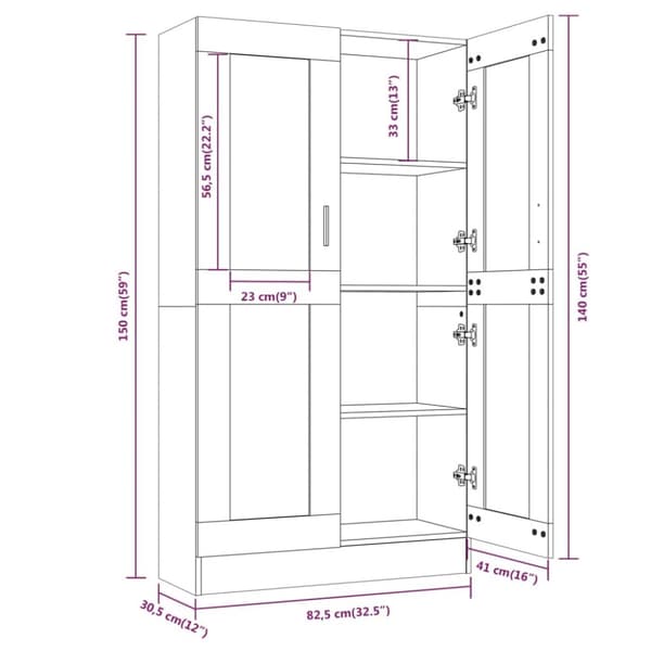 Vitrineskab 82,5x30,5x150 cm konstrueret træ grå sonoma-eg - Vitrineskab - Vitrineskabe - Home & Living