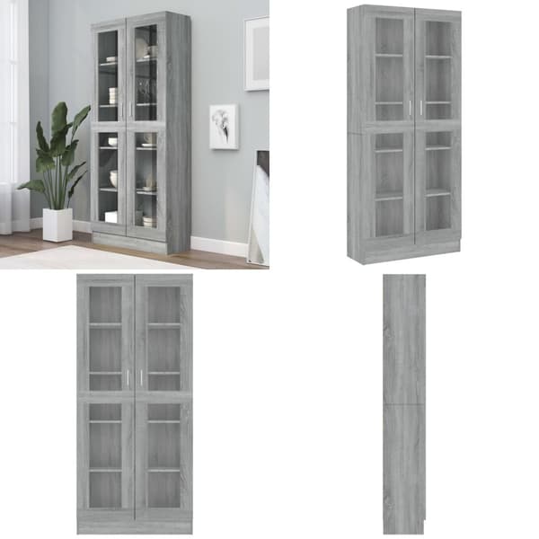 Vitrineskab 82,5x30,5x185,5 cm konstrueret træ grå sonoma-eg - Vitrineskab - Vitrineskabe - Home & Living