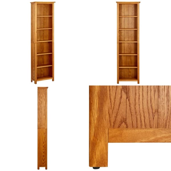Bogreol med 6 hylder 52x22x180 cm massivt egetræ - Reol - Reoler - Home & Living