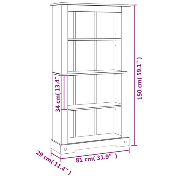 Reol fire hylder Corona-serien mexicansk fyrretræ 81x29x150 cm - Bogreol - Bogreoler - Home & Living