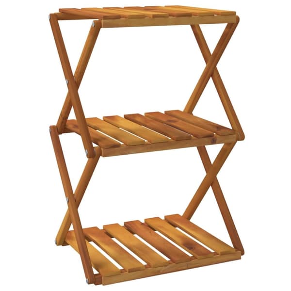 Foldbar reol med 3 hylder 43x31x63 cm massivt akacietræ brun - Foldbar Reol - Foldbare Reoler - Home & Living
