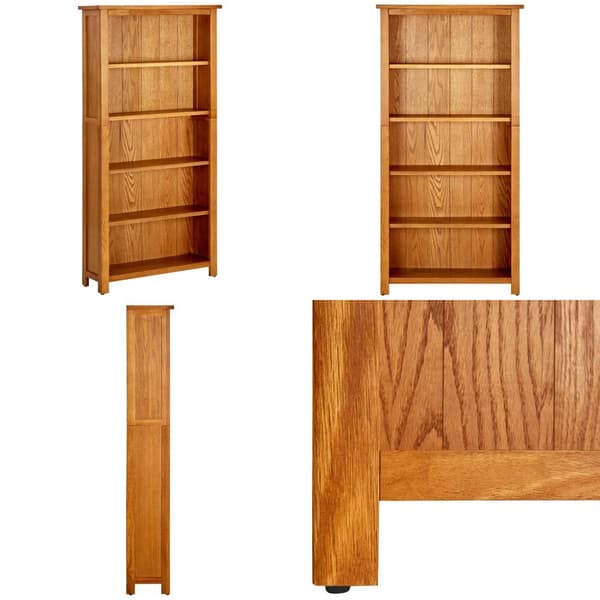Bogreol med 5 hylder 70x22x140 cm massivt egetræ - Reol - Reoler - Home & Living