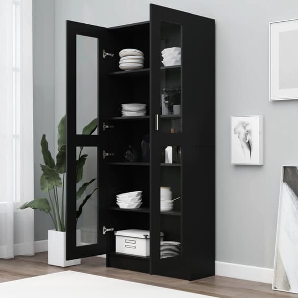 Vitrineskab 82,5x30,5x185,5 cm spånplade sort - Vitrineskab - Vitrineskabe - Home & Living