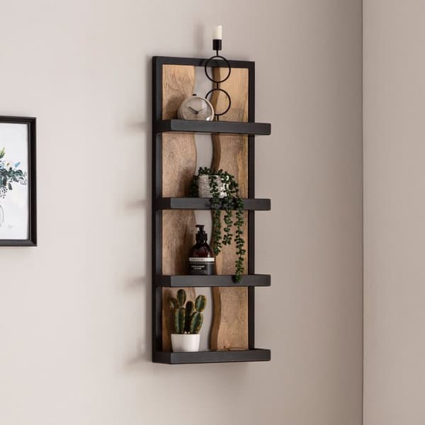 Rootz-seinähylly - Ripustettava hylly - Säilytysnäyttö - Massiivipuuta ja metallia - Käsintehty - Monipuolinen käyttö - 30cm x 80cm x 10cm