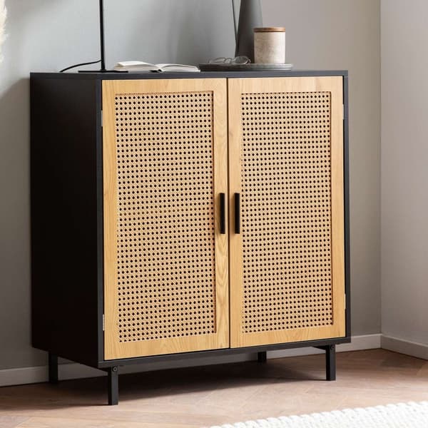 Rootz skænk 80 cm - Kommode - Opbevaringsskab - Wienervævet design - Justerbare hylder - Magnetiske dørstoppere - Sort og brun - 80 cm x 40 cm x 86,5