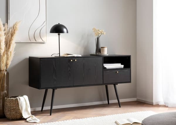 Rootz skænk 140cm - Kommode - Opbevaringsskab - Tidløs Eg-dekor - Rummelig opbevaring - Anti-skrid beskyttelse - 140cm x 75cm x 40cm
