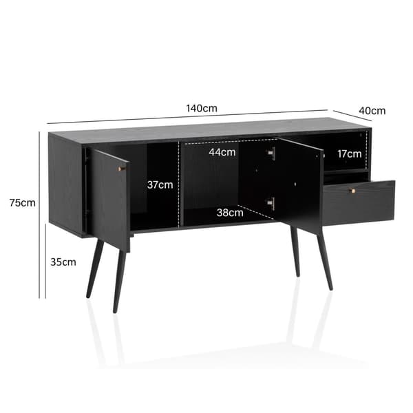 Rootz skænk 140cm - Kommode - Opbevaringsskab - Tidløs Eg-dekor - Rummelig opbevaring - Anti-skrid beskyttelse - 140cm x 75cm x 40cm
