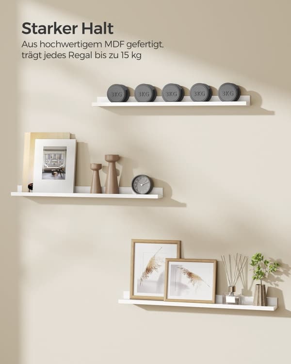 Rootz 3-delt sæt væghylde - Dekorative flydende hylder - MDF displayhylder - Robust og spændstig - Pladsbesparende - Nem at samle - Alsidig - Hvid - 1