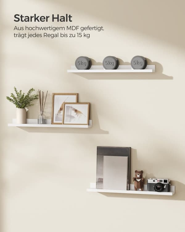 Rootz White Wall Hyll Set - Flytande hyllor - MDF - Lätt - Enkel montering - 10 cm x 60 cm x 5/2 cm - 2,6 kg - 15 kg Kapacitet