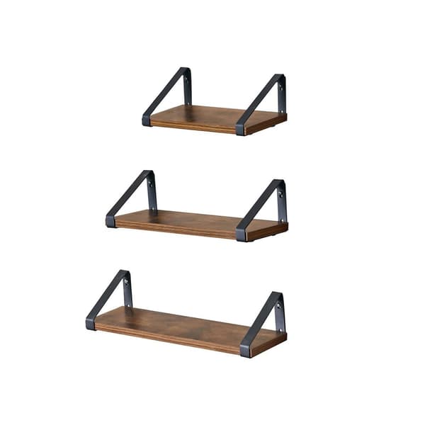 Rootz Vintage brun-sort flydende hyldersæt - Væghylder - Dekorative hylder - Spånplader og stål - Nem installation - Pladsbesparende - Alsidig brug -