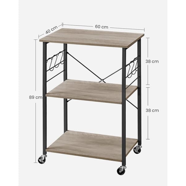 Rootz rullehylde med hjul - Opbevaringsstativ - Organizer - Spånplade og stål - 80 kg Kapacitet - Greige Sort - 40 cm x 60 cm x 89 cm