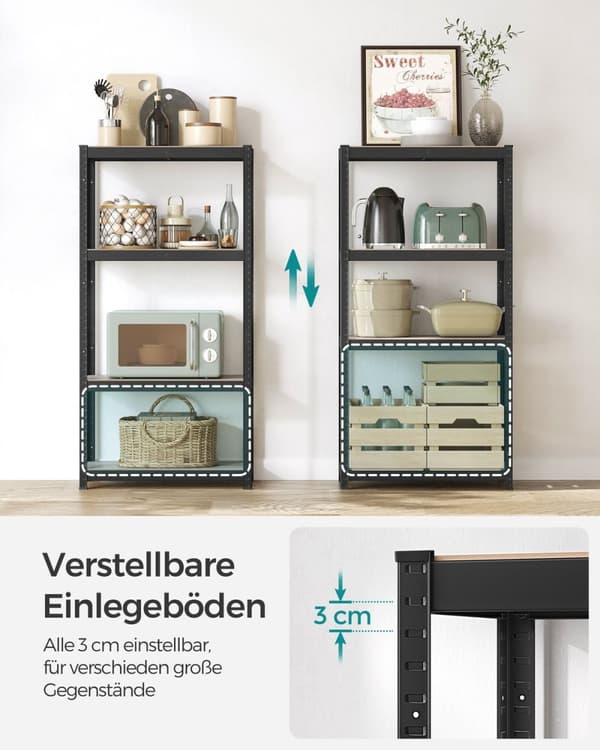 Rootz stål- og MDF-stativhylde - Greige Sort - Opbevaringsstativ - Kraftig - Nem montering - 40 cm x 80 cm x 160 cm