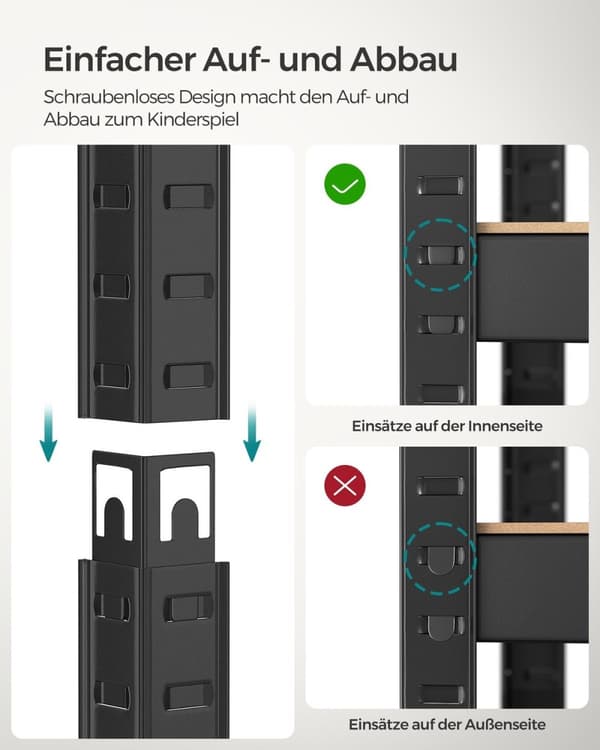 Rootz stål- og MDF-stativhylde - Greige Sort - Opbevaringsstativ - Kraftig - Nem montering - 40 cm x 80 cm x 160 cm