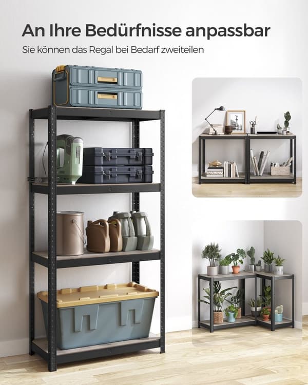 Rootz stål- og MDF-stativhylde - Greige Sort - Opbevaringsstativ - Kraftig - Nem montering - 40 cm x 80 cm x 160 cm