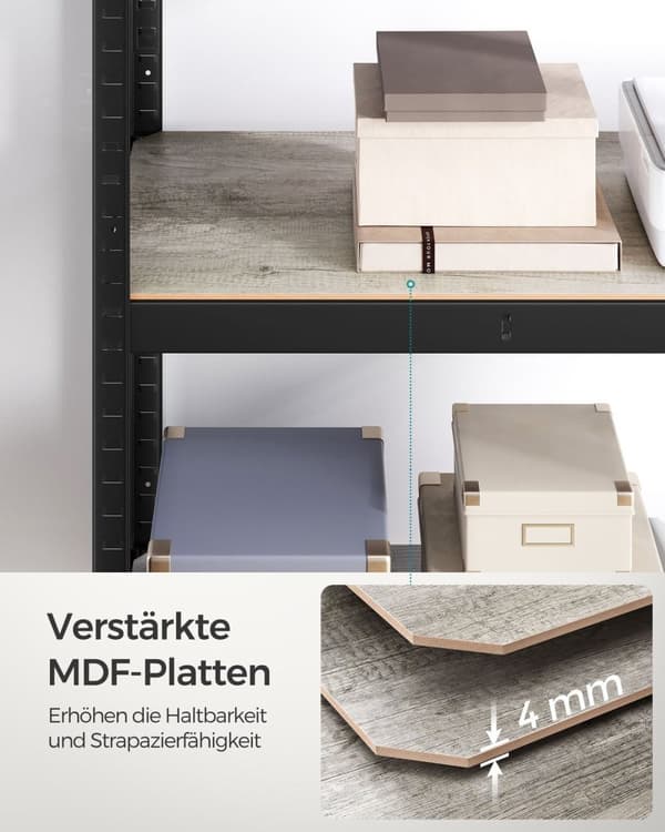 Rootz stål- og MDF-stativhylde - Greige Sort - Opbevaringsstativ - Kraftig - Nem montering - 40 cm x 80 cm x 160 cm