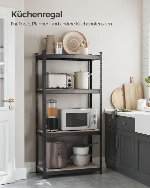 Rootz stål- og MDF-stativhylde - Greige Sort - Opbevaringsstativ - Kraftig - Nem montering - 40 cm x 80 cm x 160 cm