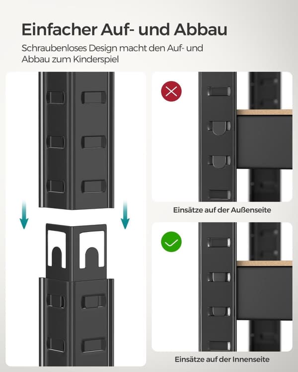 Rootz Heavy Duty opbevaringsstativ - Sort hylde - Stålreol - MDF Organizer - 520 kg Kapacitet - 40 cm x 80 cm x 160 cm